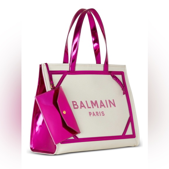 💎👜 BALMAIN NWT DUSTER
B-Army 42 Tote Bag In Canvas And Mirror-Effect Leather - Picture 3 of 9